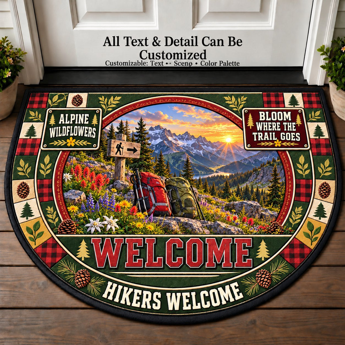 Alpine Wildflowers - Hikers Welcome Personalized Half Round Mat | 5To9Vibe