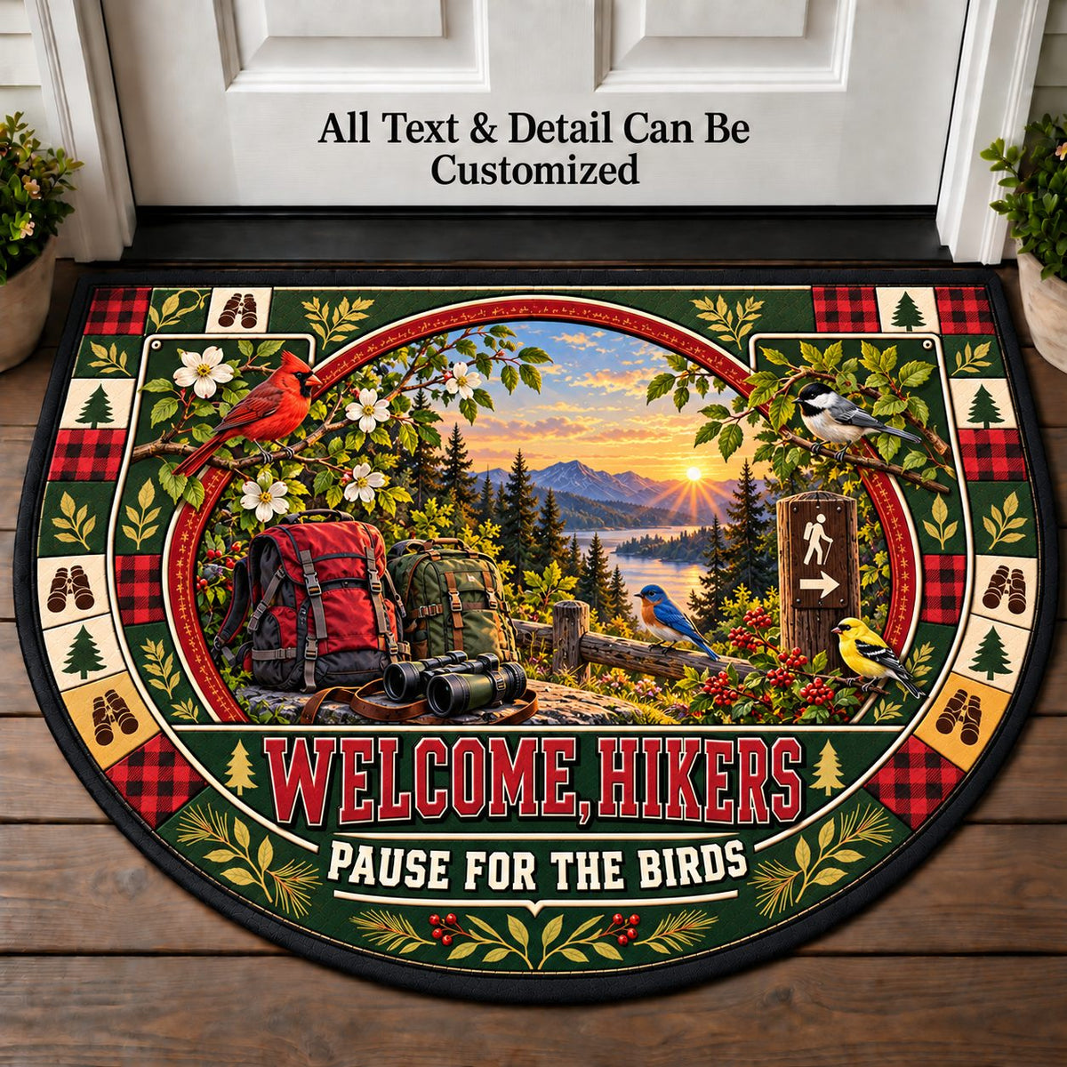 Backyard Birdwatch - Hikers Welcome Personalized Half Round Mat | 5To9Vibe