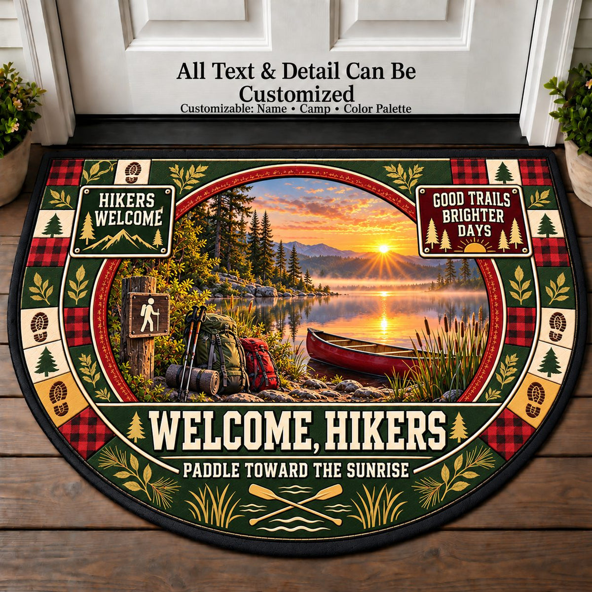 Canoe at Dawn - Hikers Welcome Personalized Half Round Mat | 5To9Vibe