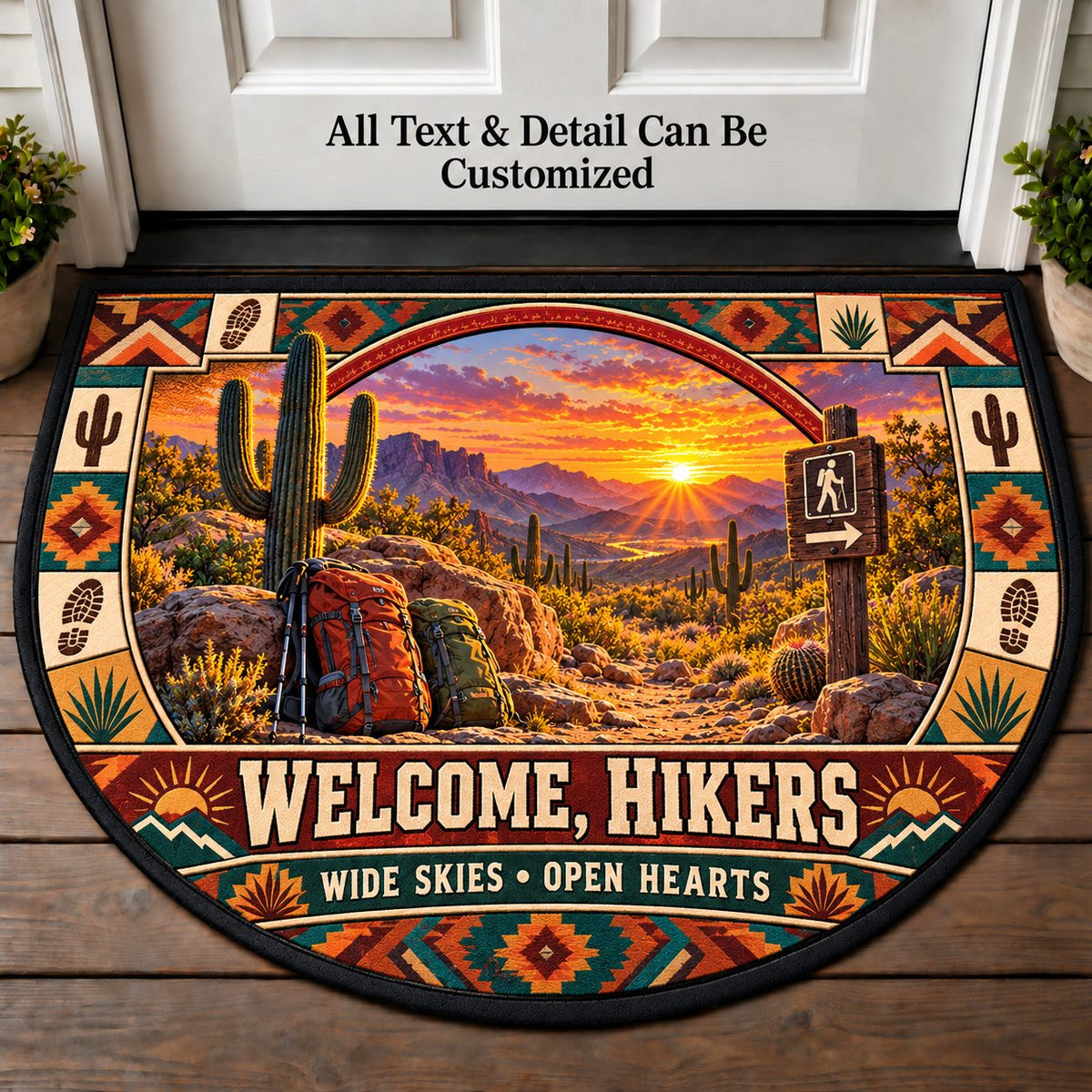 Desert Sunset - Hikers Welcome Personalized Half Round Mat | 5To9Vibe