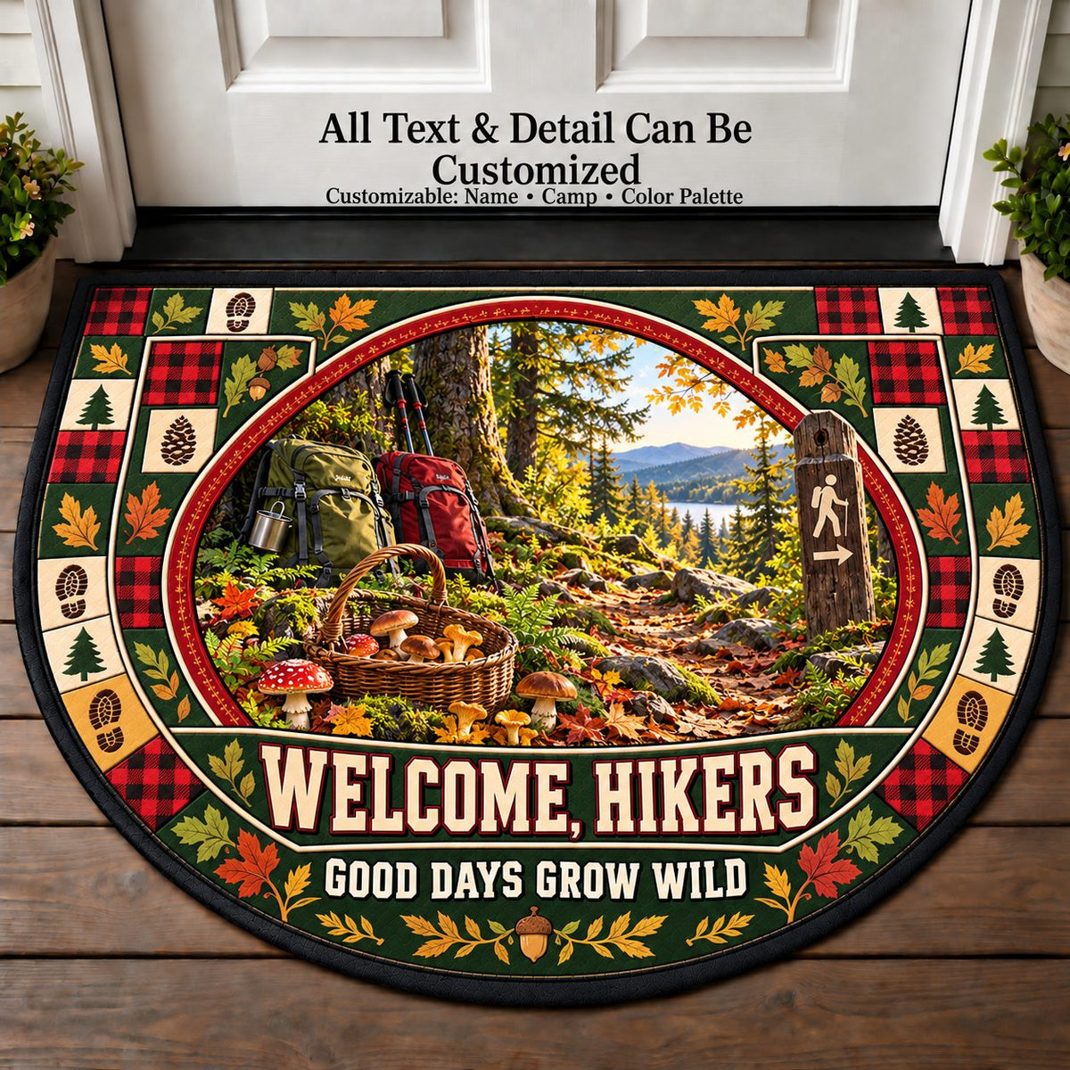 Forest Foraging Walk - Hikers Welcome Personalized Half Round Mat | 5To9Vibe