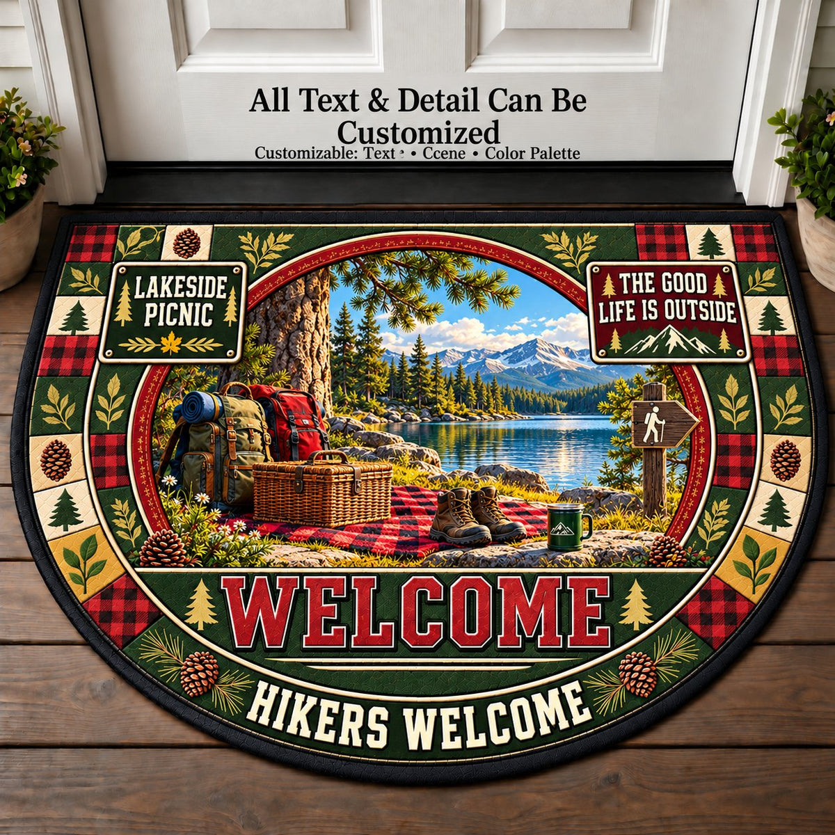 Lakeside Picnic - Hikers Welcome Personalized Half Round Mat | 5To9Vibe