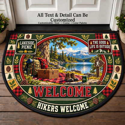 Lakeside Picnic - Hikers Welcome Personalized Half Round Mat | 5To9Vibe
