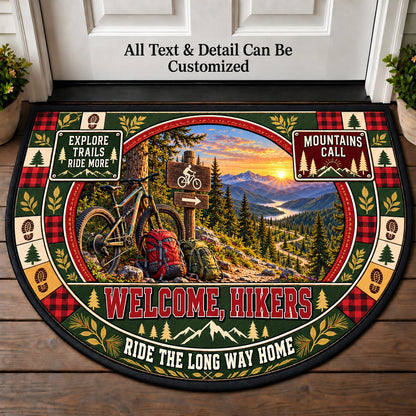 Mountain Bike Trail - Hikers Welcome Personalized Half Round Mat | 5To9Vibe