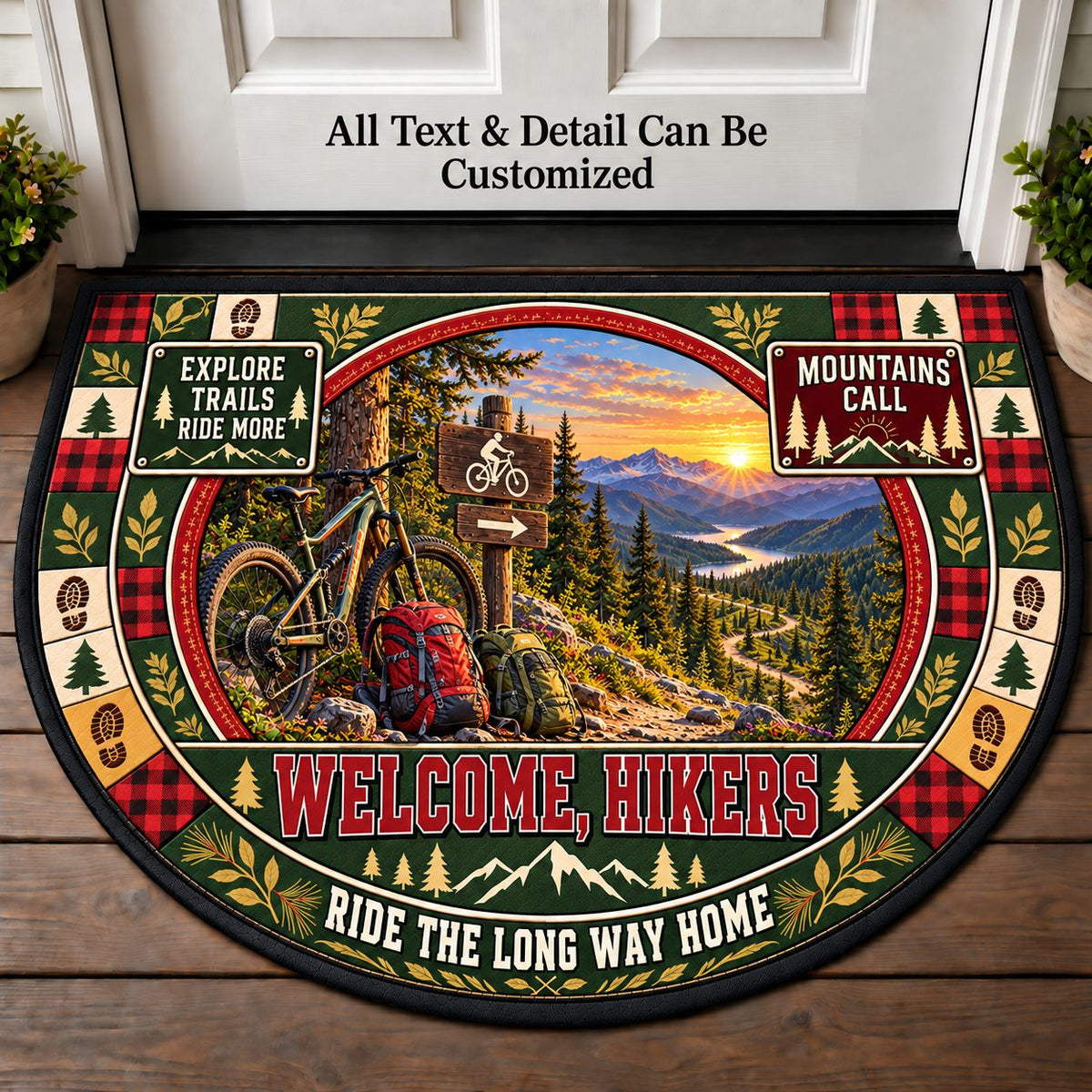 Mountain Bike Trail - Hikers Welcome Personalized Half Round Mat | 5To9Vibe