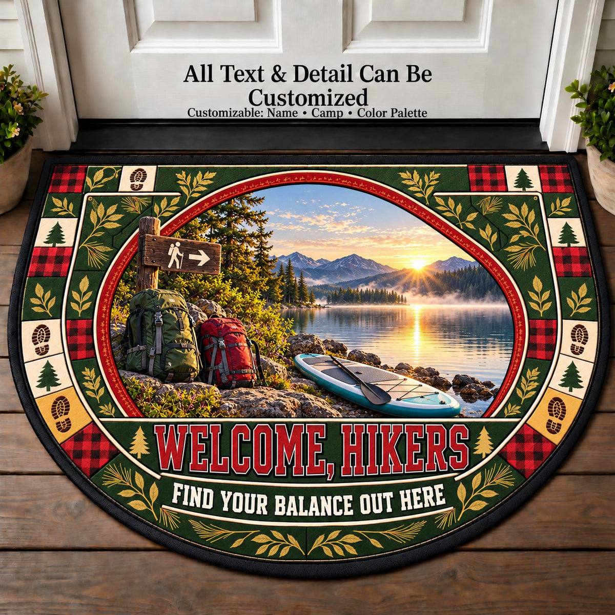 Paddleboard Morning - Hikers Welcome Personalized Half Round Mat | 5To9Vibe