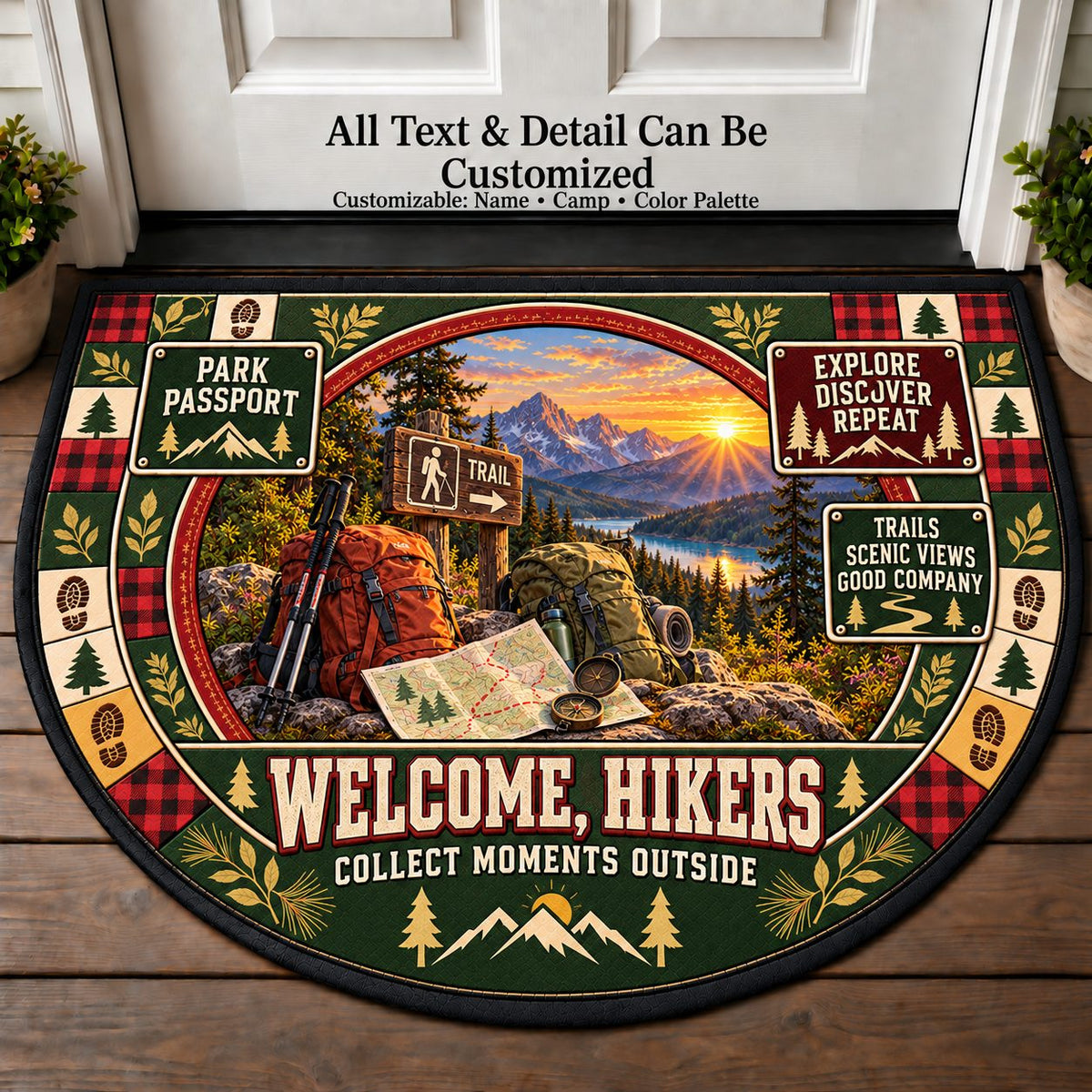 Park Passport - Hikers Welcome Personalized Half Round Mat | 5To9Vibe