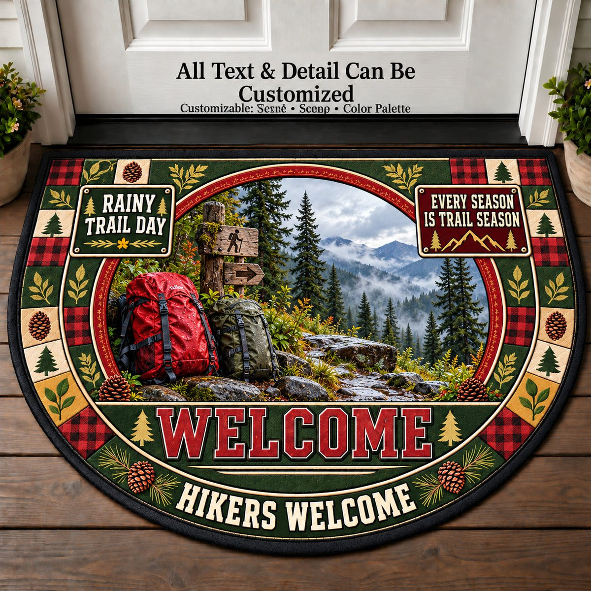Rainy Trail Day - Hikers Welcome Personalized Half Round Mat | 5To9Vibe
