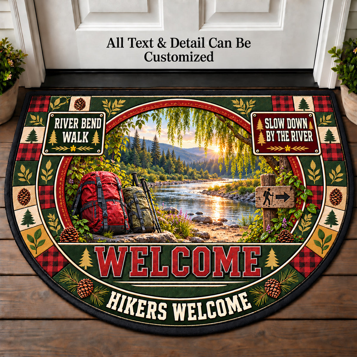 River Bend Walk - Hikers Welcome Personalized Half Round Mat | 5To9Vibe