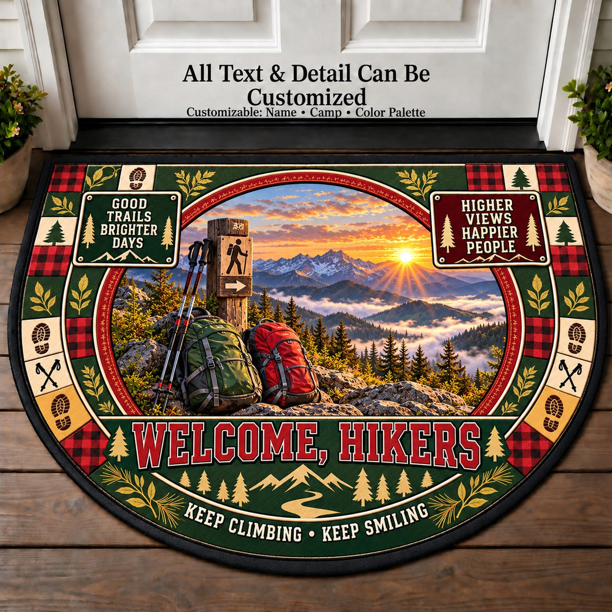 Summit View - Hikers Welcome Personalized Half Round Mat | 5To9Vibe