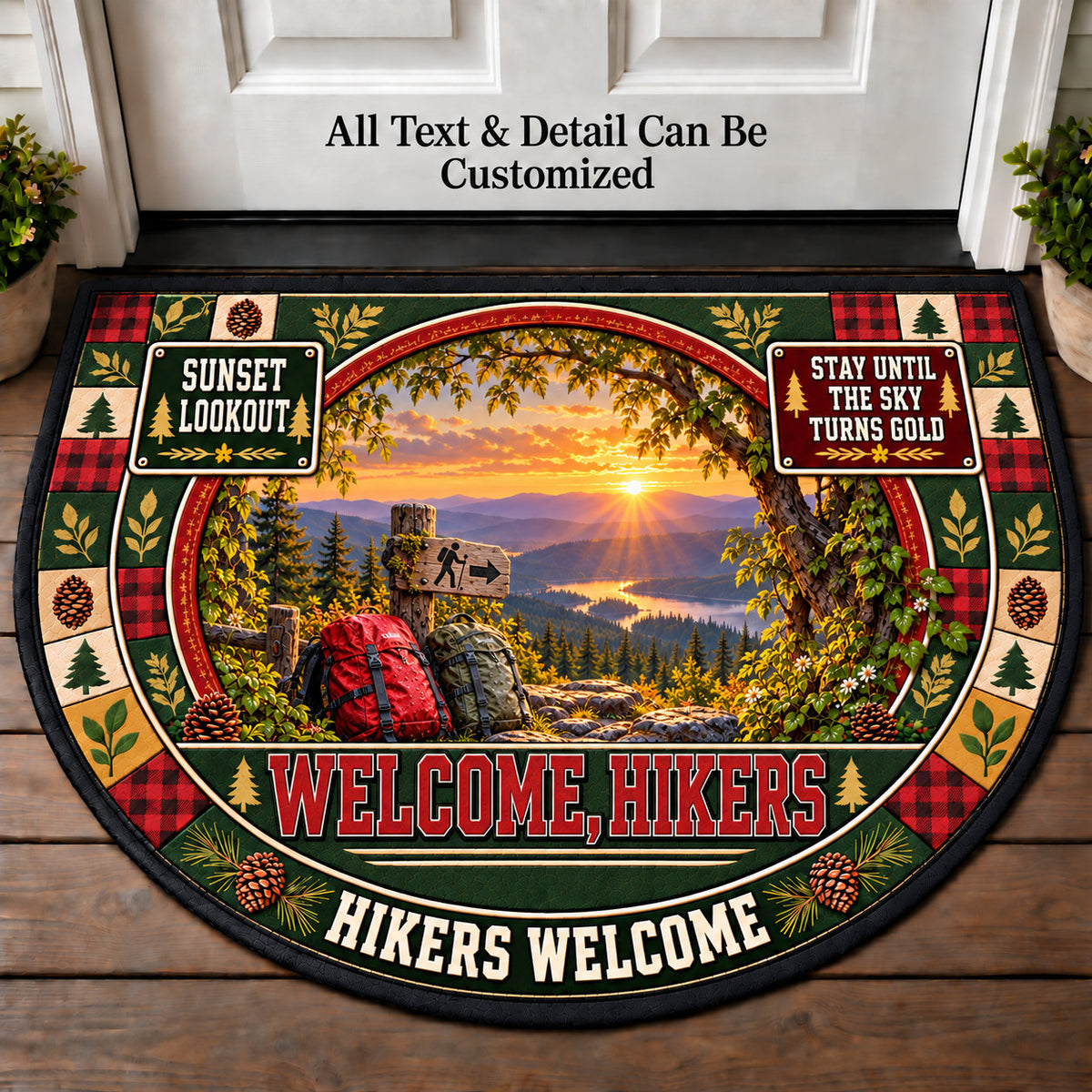 Sunset Lookout - Hikers Welcome Personalized Half Round Mat | 5To9Vibe