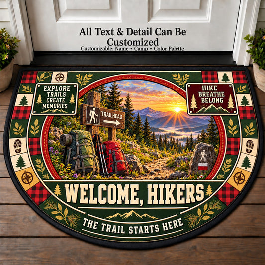 Trailhead Sunrise - Hikers Welcome Personalized Half Round Mat | 5To9Vibe