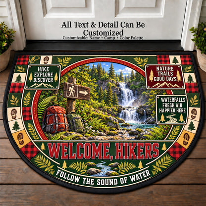Waterfall Hike - Hikers Welcome Personalized Half Round Mat | 5To9Vibe