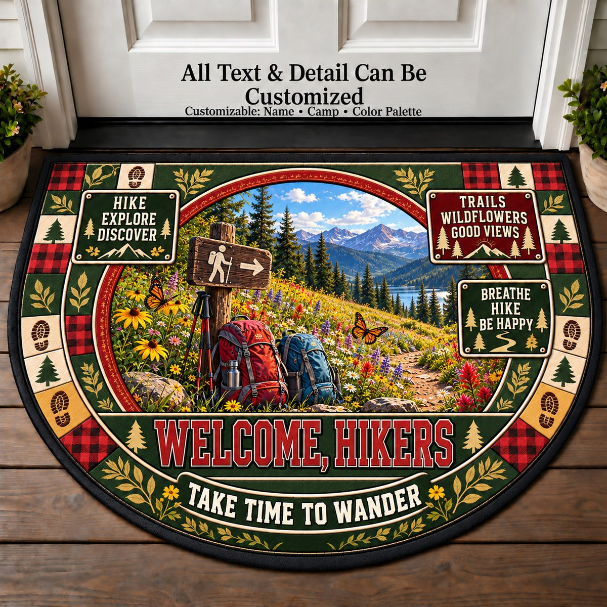 Wildflower Meadow - Hikers Welcome Personalized Half Round Mat | 5To9Vibe