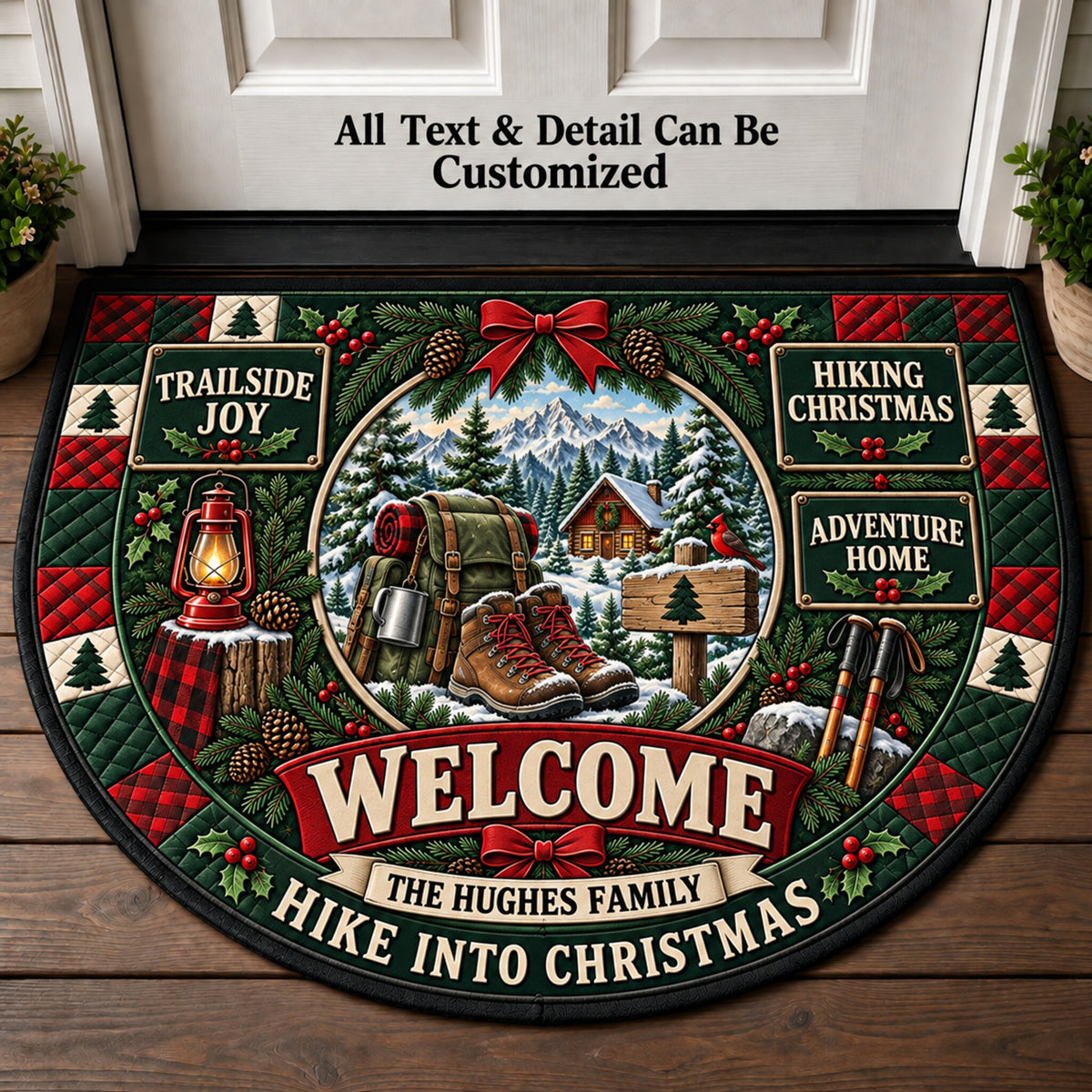 Hiking Christmas Personalized Half Round Mat | 5To9Vibe