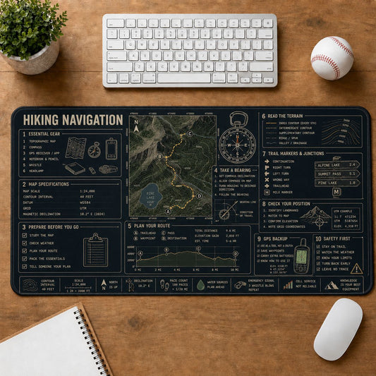 Hiking Navigation Outdoor Skills Field Guide Desk Mat | 5To9Vibe