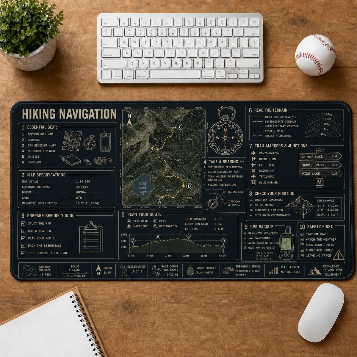 Hiking Navigation Outdoor Skills Field Guide Desk Mat | 5To9Vibe