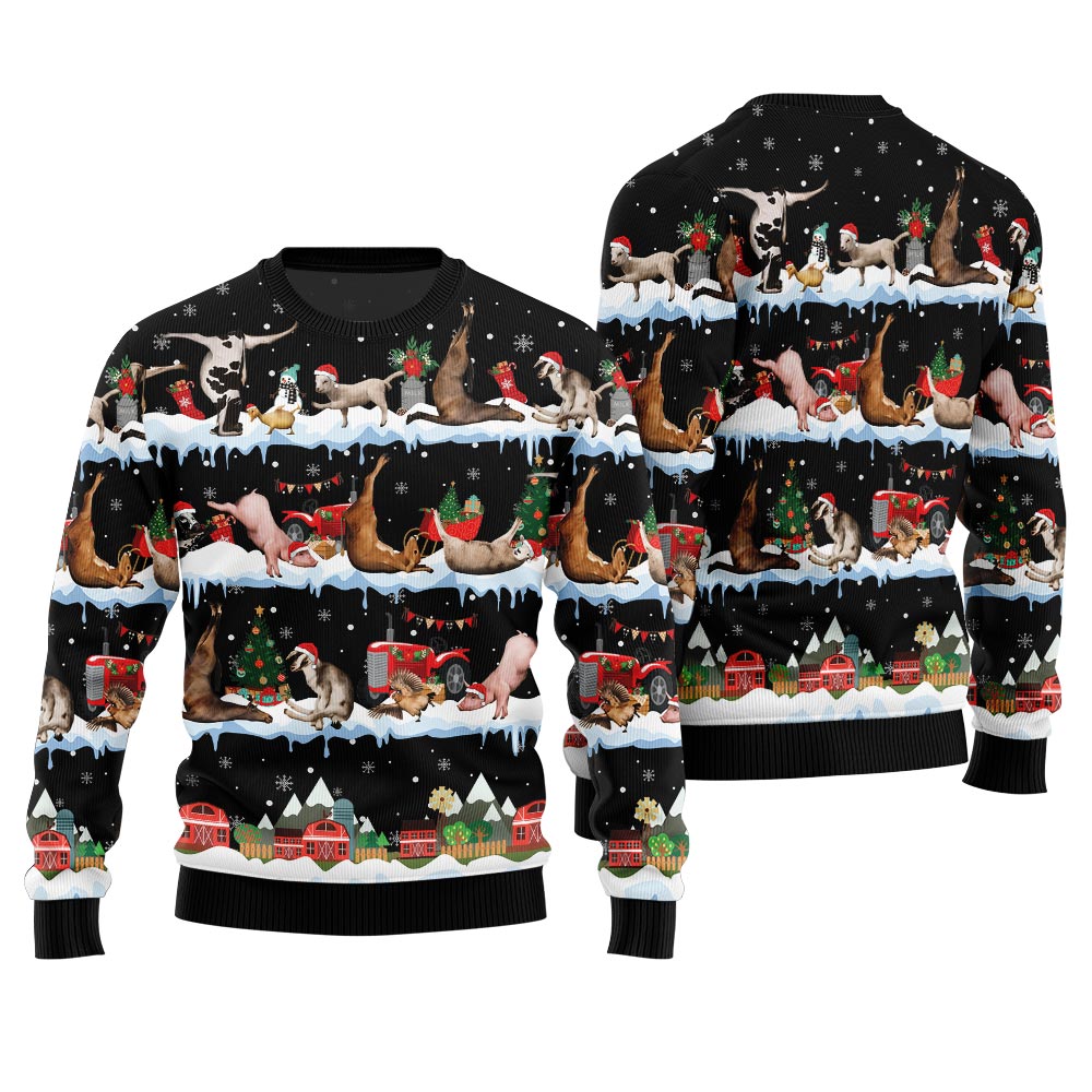Hilarious Barnyard Chaos Ugly Christmas Sweater