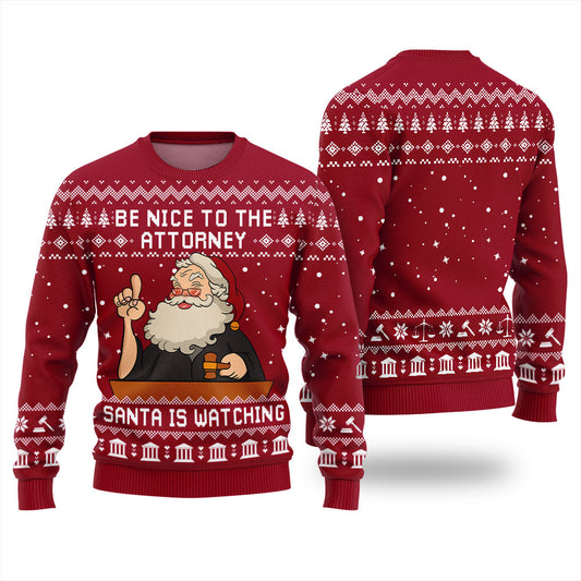 Hilarious Be Nice To Attorney Christmas Sweater Red