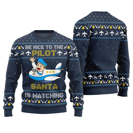 Hilarious Be Nice To Pilot Santa Ugly Sweater Navy