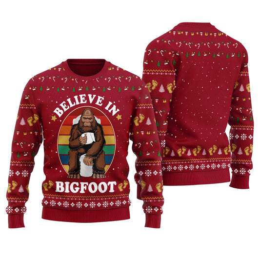 Hilarious Believe In Bigfoot Christmas Ugly Sweater Women's