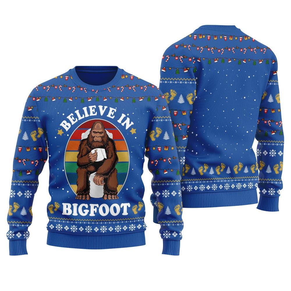 Hilarious Believe In Bigfoot Christmas Ugly Sweater Women's