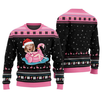 Hilarious Custom Face Flamingo Christmas Sweater