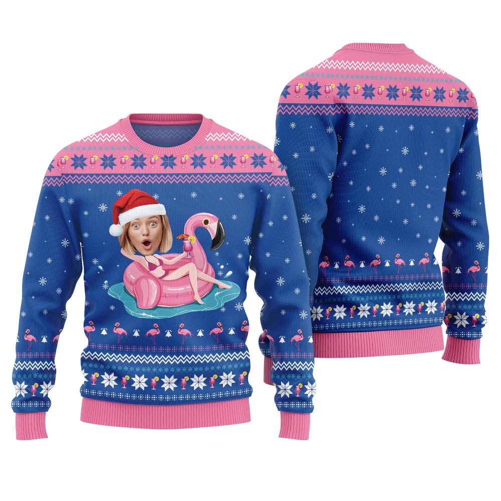 Hilarious Custom Face Flamingo Christmas Sweater