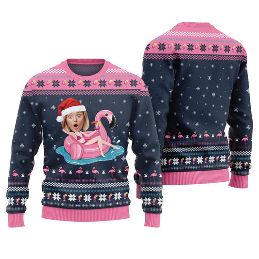 Hilarious Custom Face Flamingo Christmas Sweater