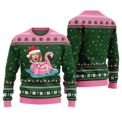 Hilarious Custom Face Flamingo Christmas Sweater