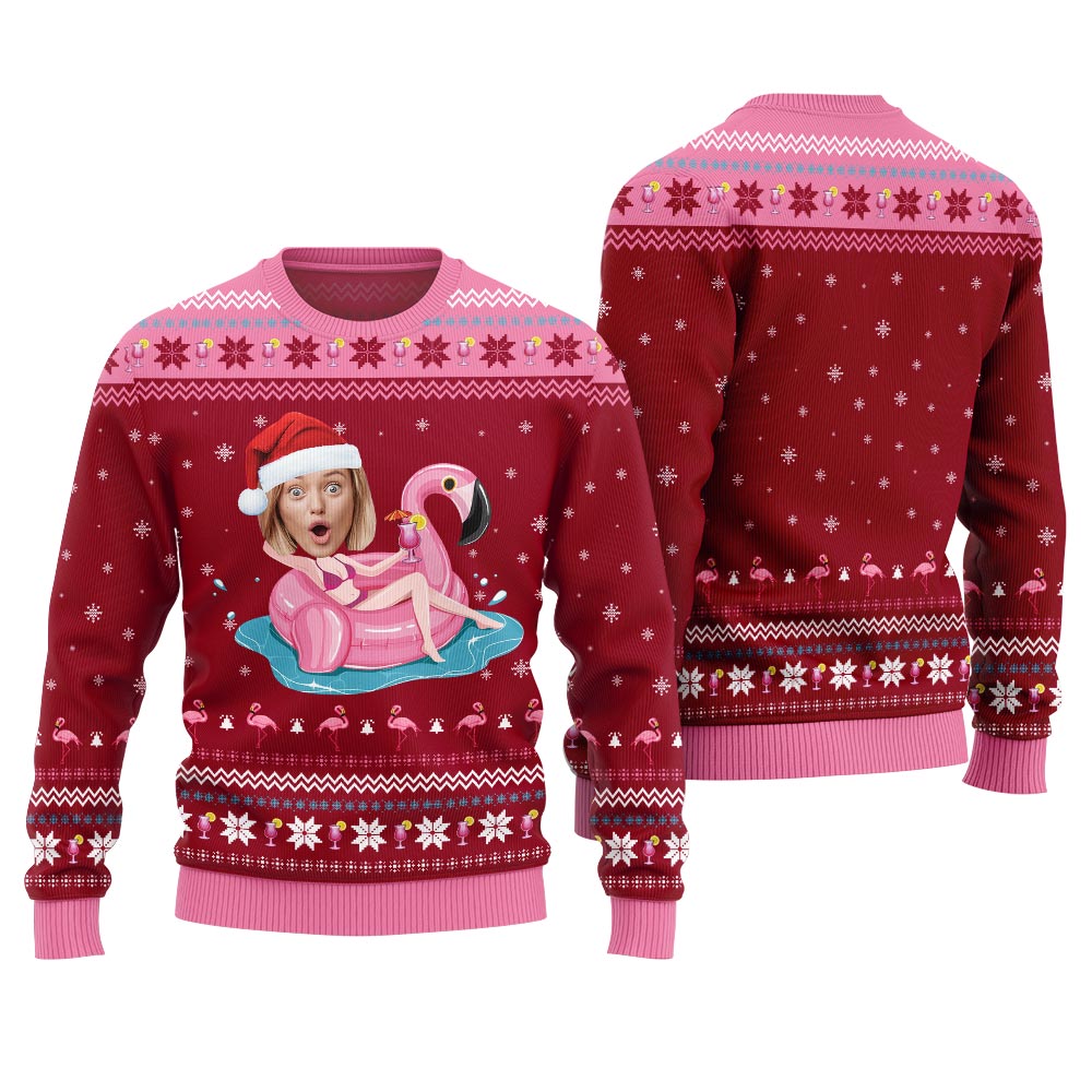 Hilarious Custom Face Flamingo Christmas Sweater