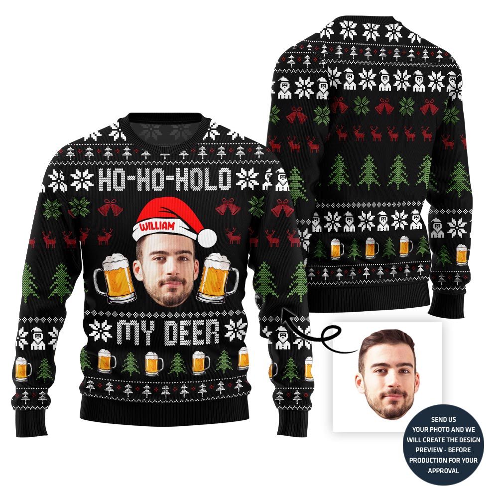Hilarious Custom Face Ugly Christmas Sweater For Beer Lovers