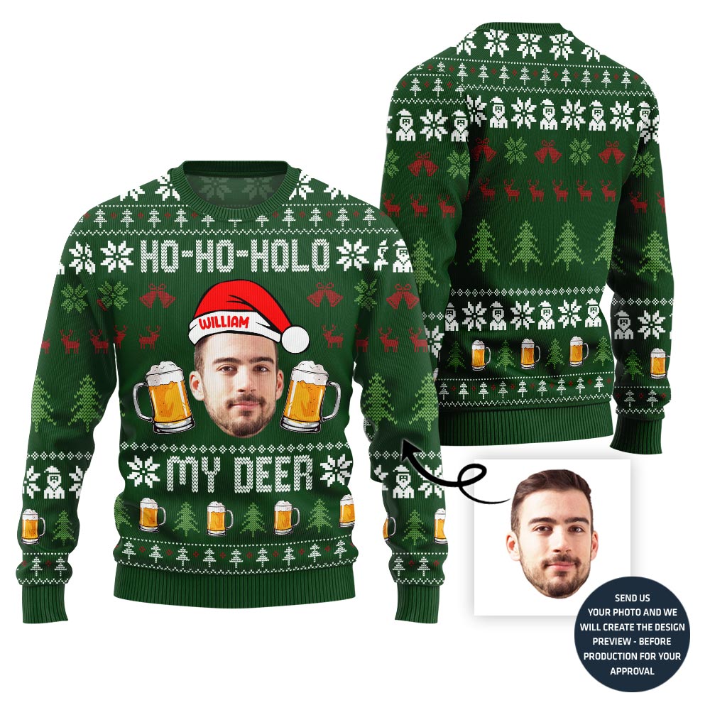Hilarious Custom Face Ugly Christmas Sweater For Beer Lovers