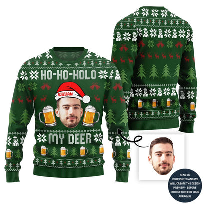 Hilarious Custom Face Ugly Christmas Sweater For Beer Lovers
