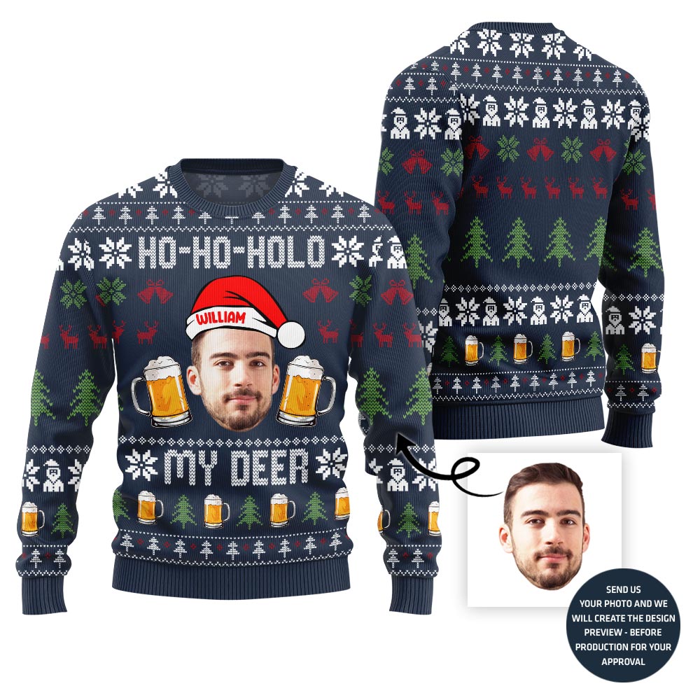Hilarious Custom Face Ugly Christmas Sweater For Beer Lovers