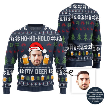 Hilarious Custom Face Ugly Christmas Sweater For Beer Lovers