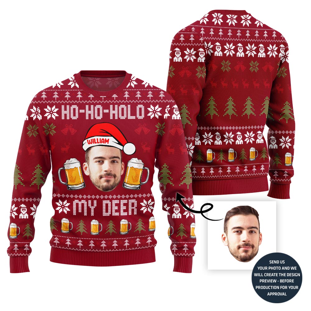 Hilarious Custom Face Ugly Christmas Sweater For Beer Lovers