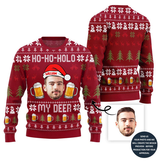 Hilarious Custom Face Ugly Christmas Sweater For Beer Lovers