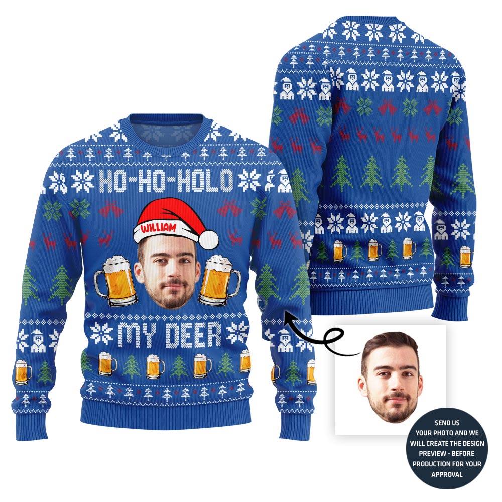 Hilarious Custom Face Ugly Christmas Sweater For Beer Lovers