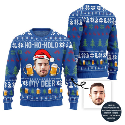 Hilarious Custom Face Ugly Christmas Sweater For Beer Lovers