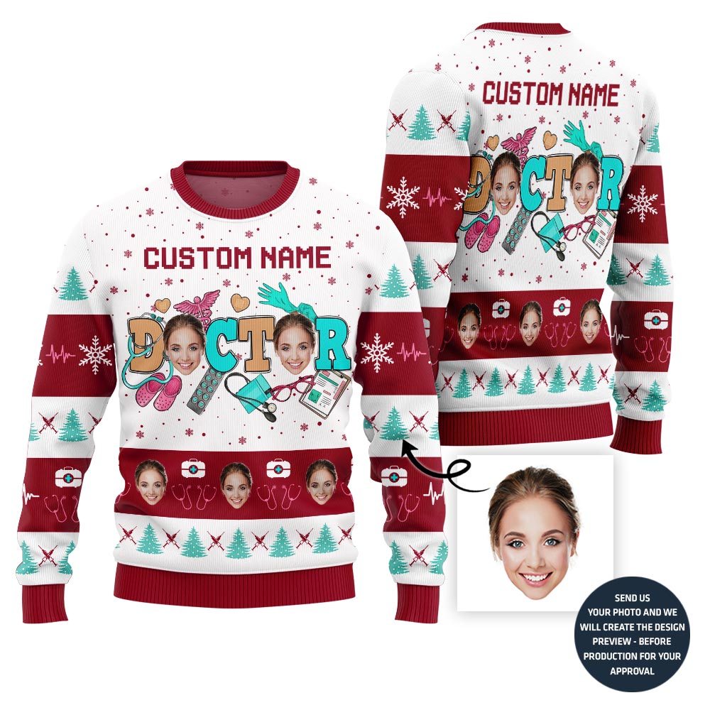 Hilarious Custom Face Ugly Xmas Sweater For Women