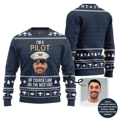 Hilarious Custom Pilot Face Ugly Christmas Sweater