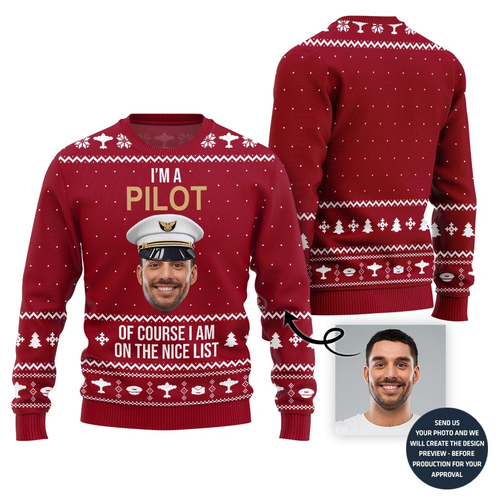 Hilarious Custom Pilot Face Ugly Christmas Sweater
