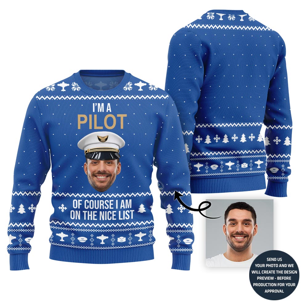 Hilarious Custom Pilot Face Ugly Christmas Sweater