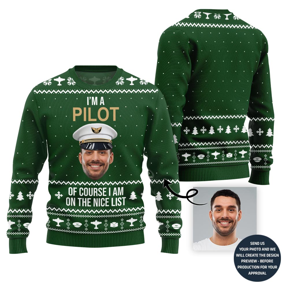 Hilarious Custom Pilot Face Ugly Christmas Sweater