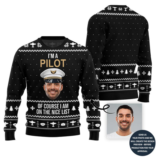 Hilarious Custom Pilot Face Ugly Christmas Sweater