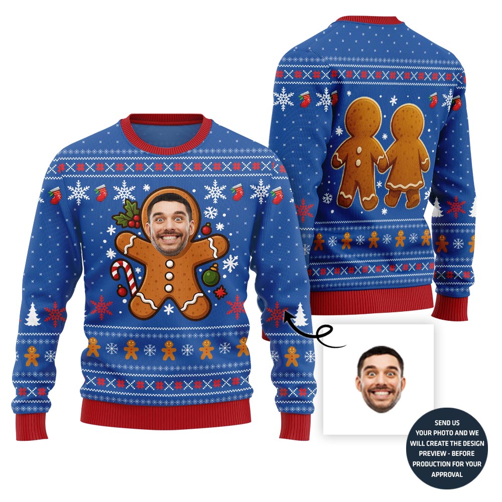 Naughty Gift Bow Custom Face Ugly Xmas Sweater