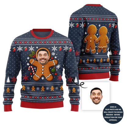 Naughty Gift Bow Custom Face Ugly Xmas Sweater