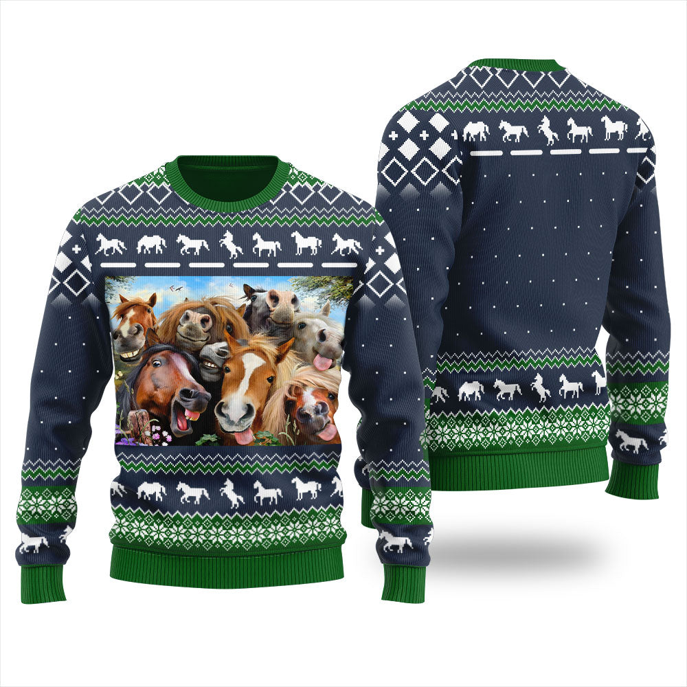 Hilarious Horse Ugly Christmas Sweater Navy