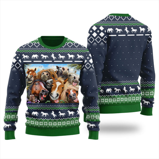 Hilarious Horse Ugly Christmas Sweater Navy